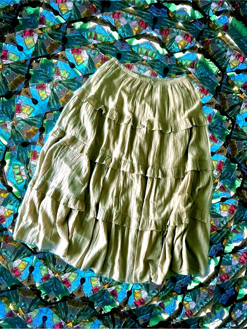 NWT Aerie Real Good Tiered Ruffle Midi Skirt XL Beige Tan 100% Cotton Boho - Picture 3 of 16